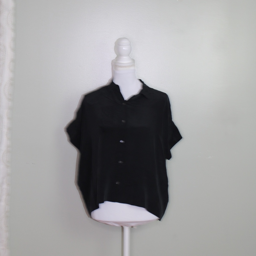 everlane women  silk square shirt size 0 black